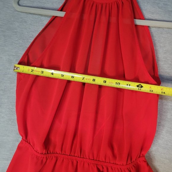 Express Womens Top Small Red Sleeveless Sheer Halter Open Back - Picture 7 of 12
